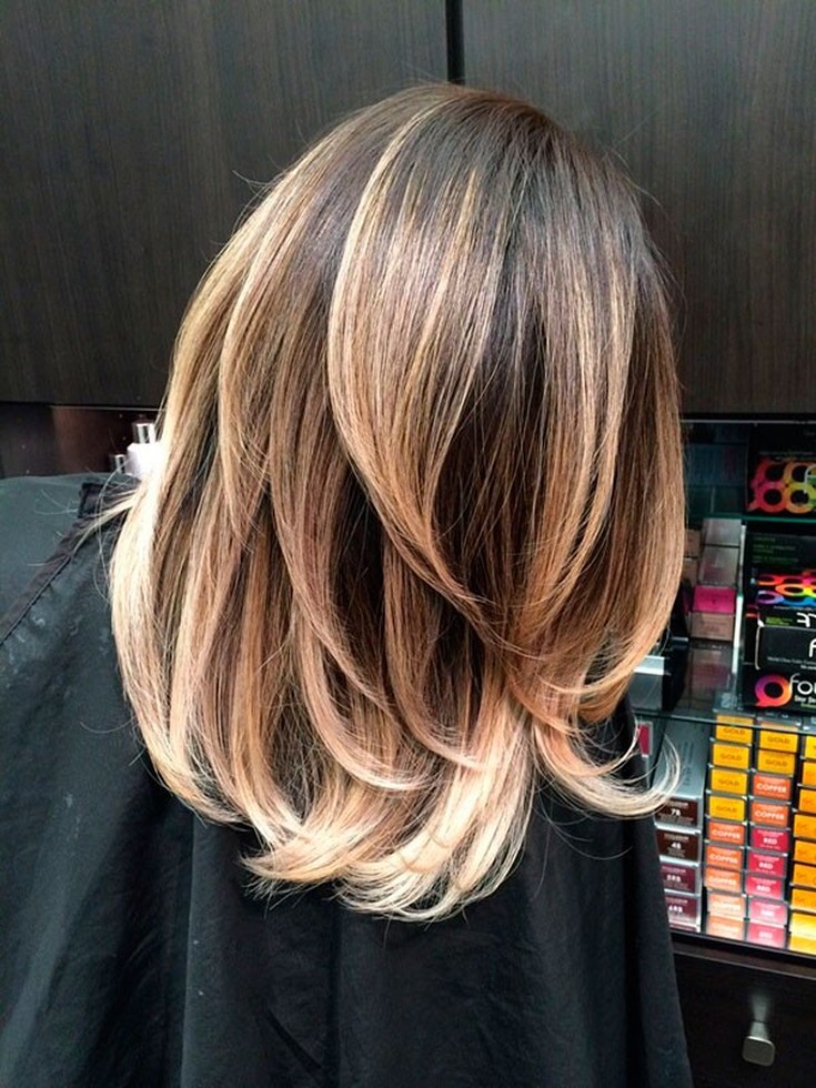 (+201 fotos) Balayage em cabelo castanho claro de comprimento médio