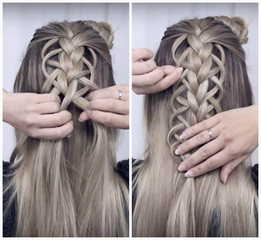  Trança a céu aberto com uma flor passo a passo