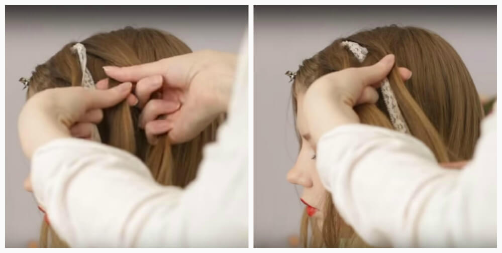 Trança a céu aberto com fita passo a passo