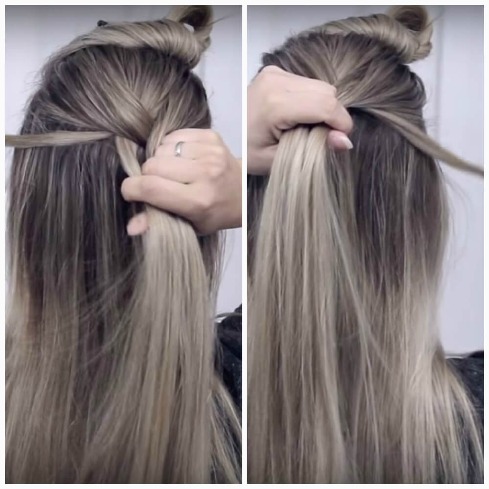  Trança a céu aberto com uma flor passo a passo