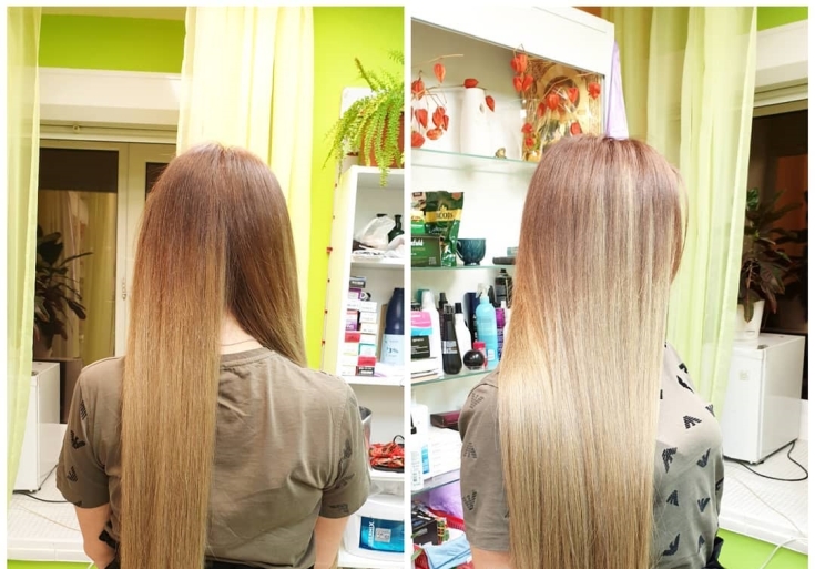 Foto colorida de cabelo loiro dourado