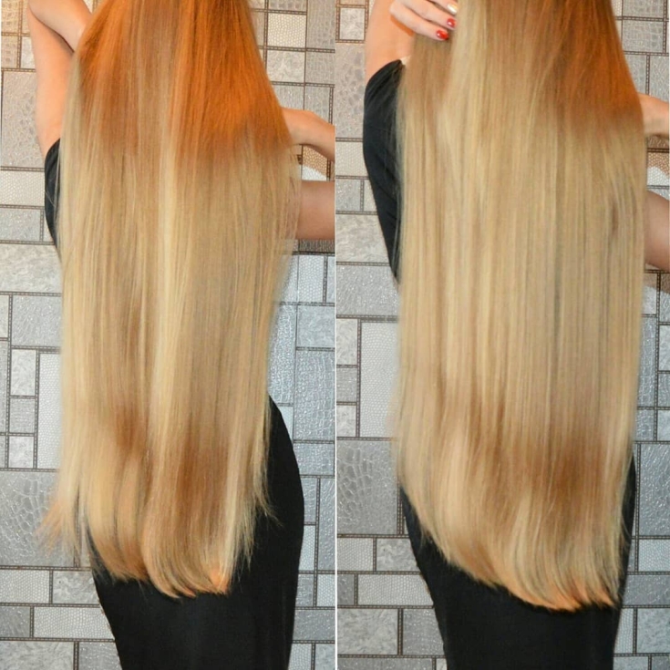 Foto colorida de cabelo loiro dourado