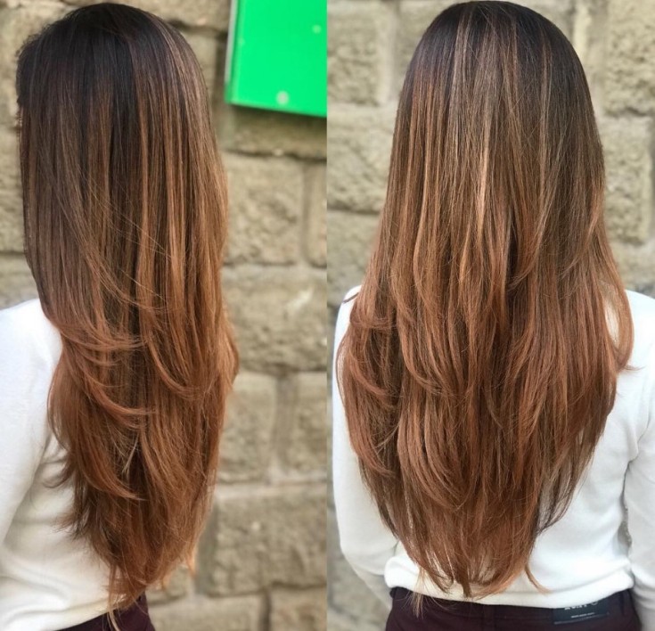 Cascata de corte de cabelo para cabelos longos