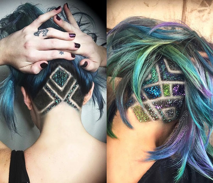 Desenho na parte de trás da cabeça raspada em meninas