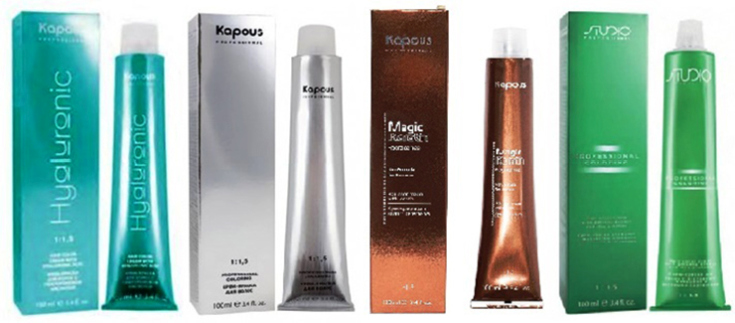 Uma paleta completa de cores de cabelo kapous por números com exemplos de nomes e fotos